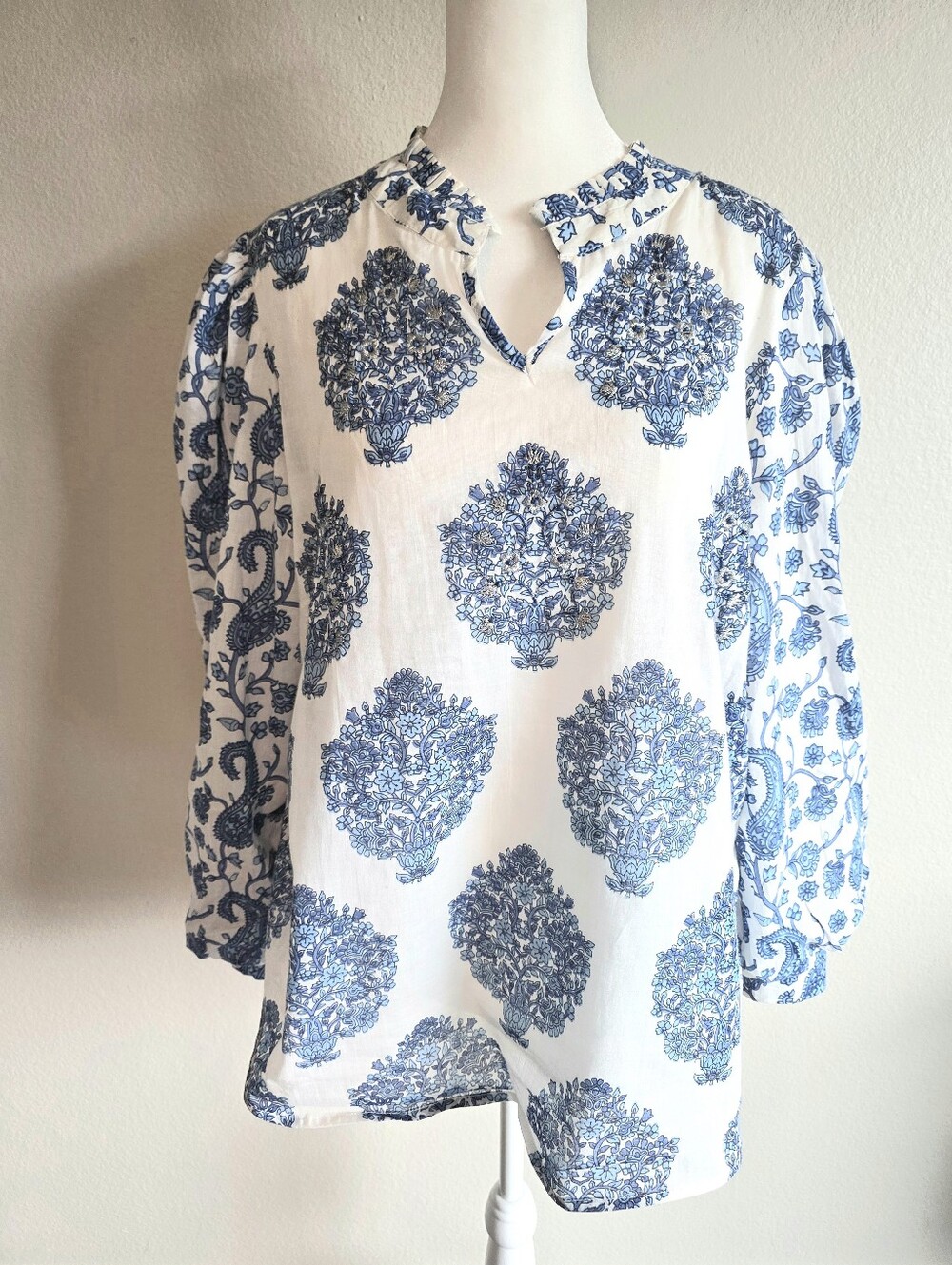 Splash Boho Blouse Top Lined Cotton Floral Paisley Embroidery Beads Size 14 - 16